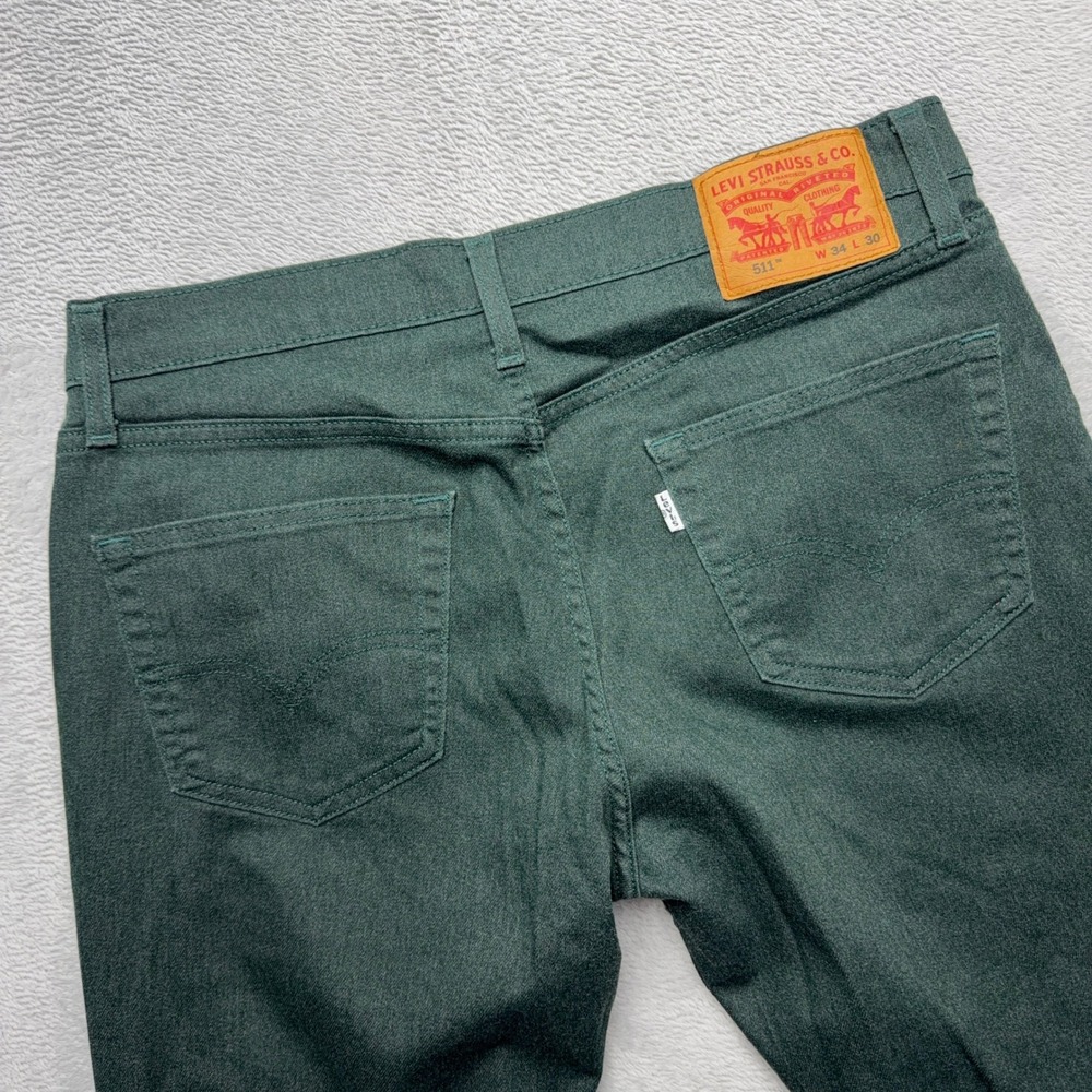 Levi's Pants Mens 34x30 Green 511 Slim Fit Forest Green Stretch Cotton Trousers - Picture 3 of 9